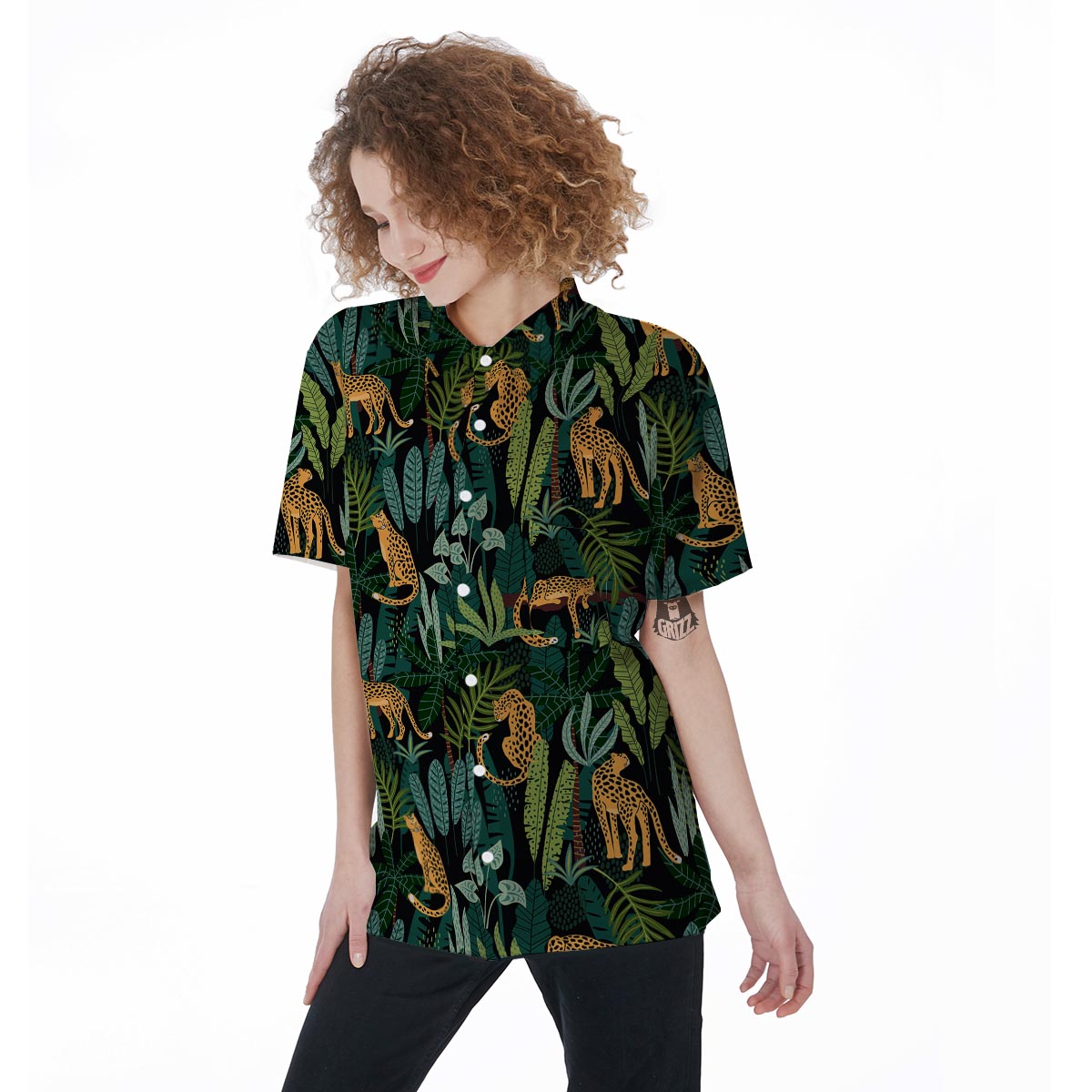 Tropical Leopard Hawaiian Print Women's Short Sleeve Shirts-grizzshop