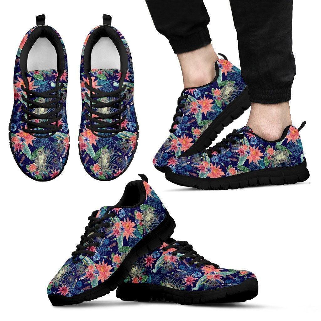 Tropical Monkey Print Pattern Black Sneaker Shoes For Men Women-grizzshop