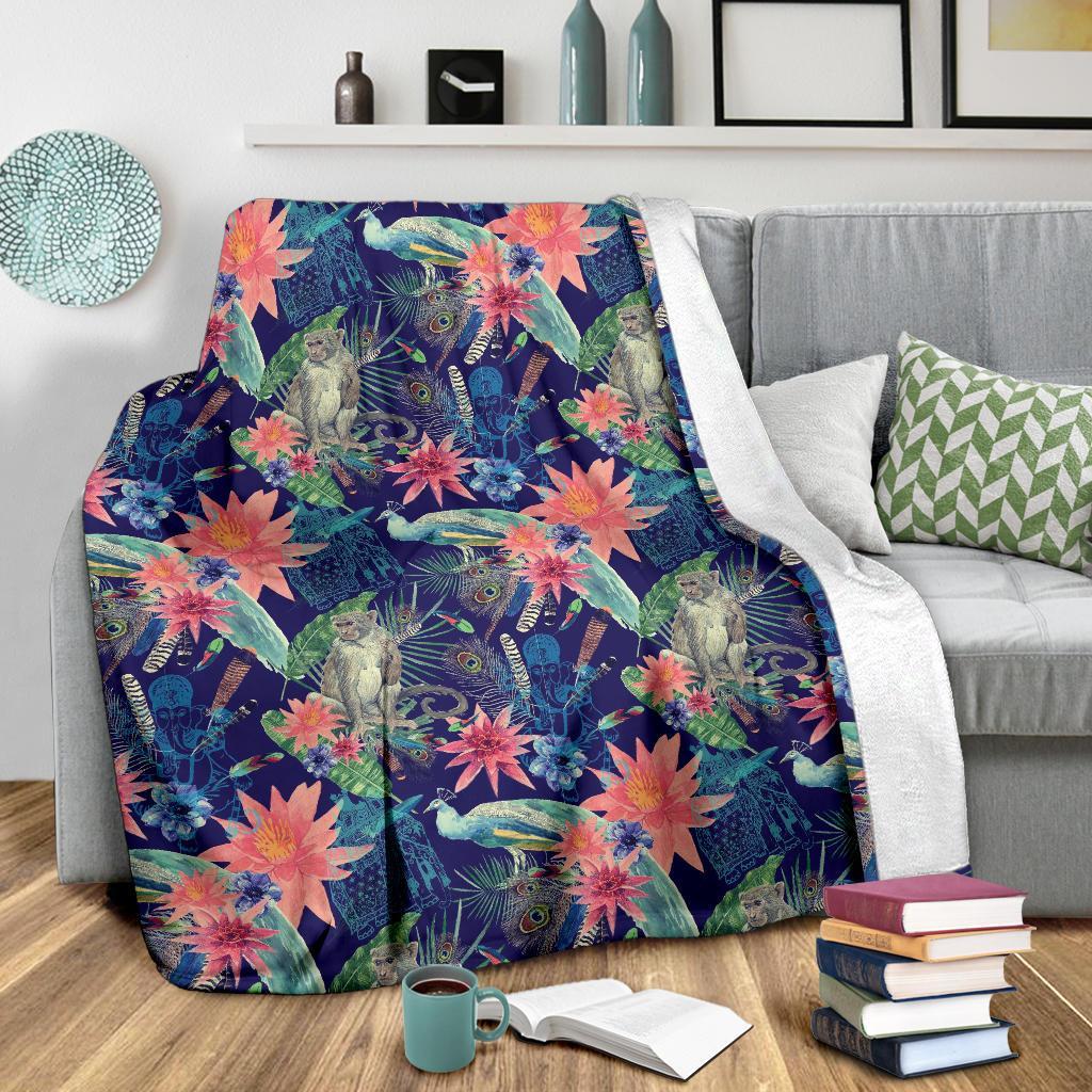 Tropical Monkey Print Pattern Blanket-grizzshop
