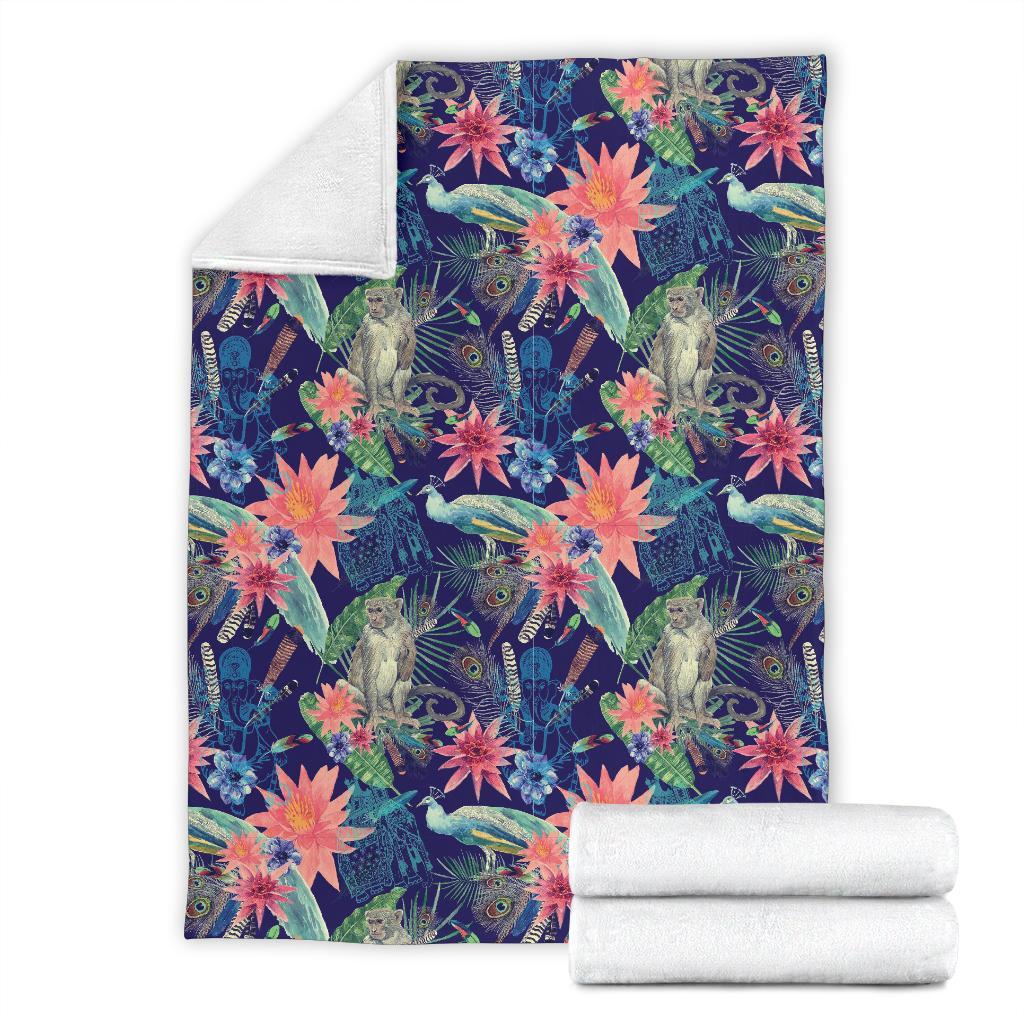 Tropical Monkey Print Pattern Blanket-grizzshop
