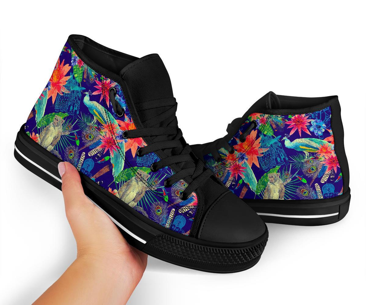 Tropical Monkey Print Pattern Men Women's High Top Shoes-grizzshop