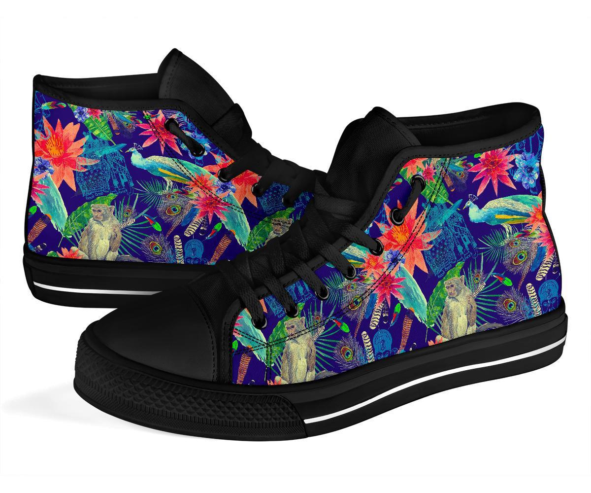 Tropical Monkey Print Pattern Men Women's High Top Shoes-grizzshop