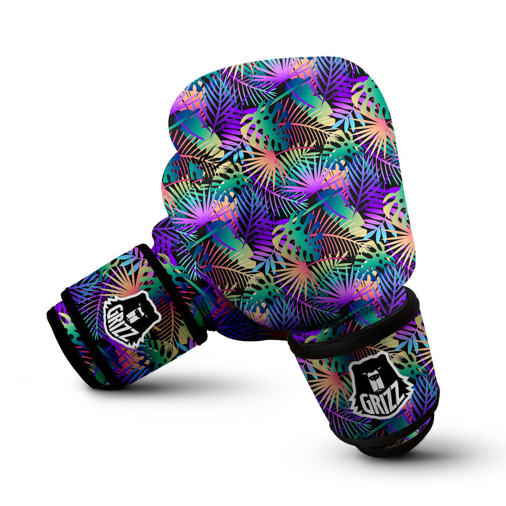 Tropical Neon Color And Palm Leaves Print Pattern Boxing Gloves-grizzshop