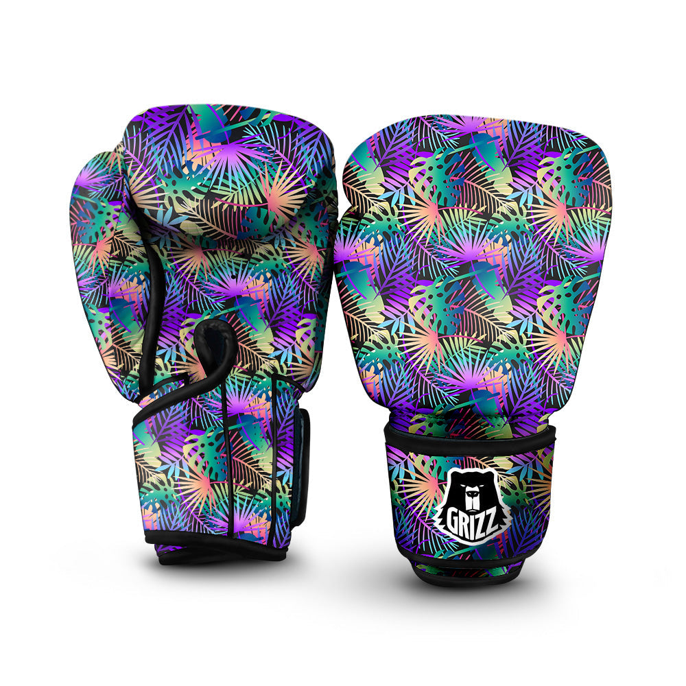 Tropical Neon Color And Palm Leaves Print Pattern Boxing Gloves-grizzshop