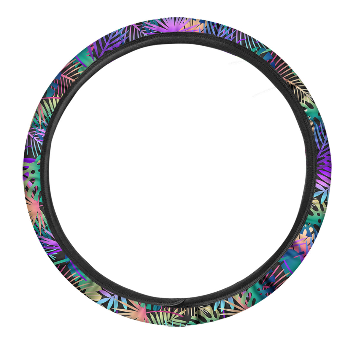 Tropical Neon Color And Palm Leaves Print Pattern Car Steering Wheel Cover-grizzshop