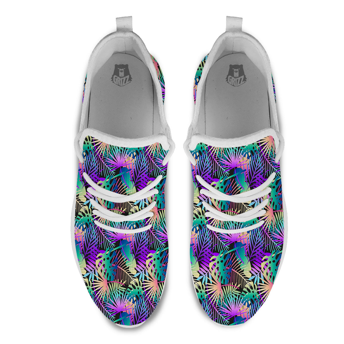 Tropical Neon Color And Palm Leaves Print Pattern White Athletic Shoes-grizzshop