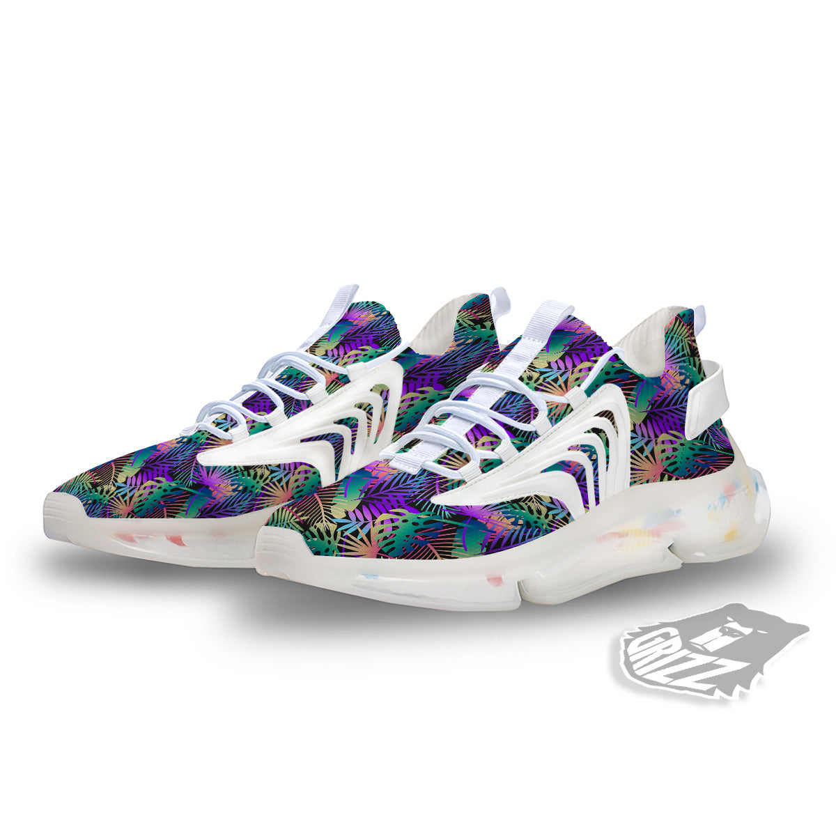 Tropical Neon Color And Palm Leaves Print Pattern White Gym Shoes-grizzshop