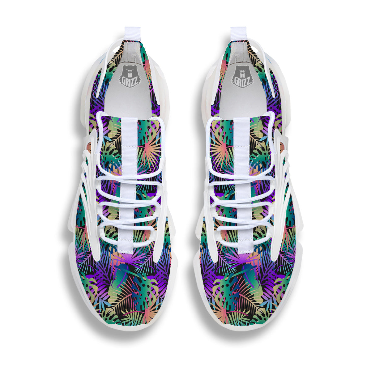 Tropical Neon Color And Palm Leaves Print Pattern White Gym Shoes-grizzshop