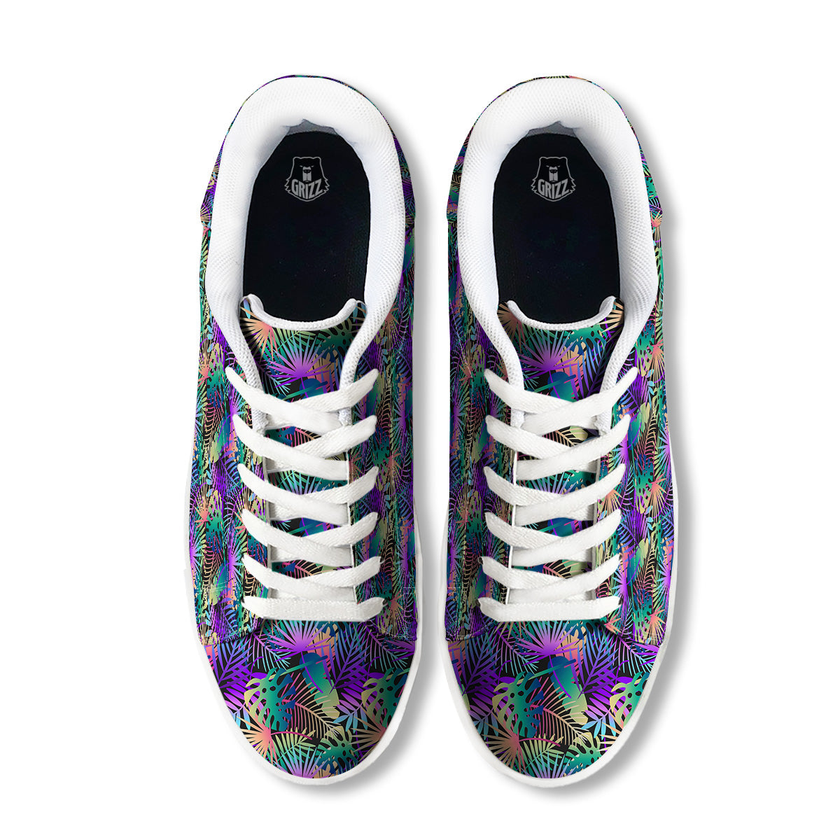 Tropical Neon Color And Palm Leaves Print Pattern White Low Top Sneakers-grizzshop