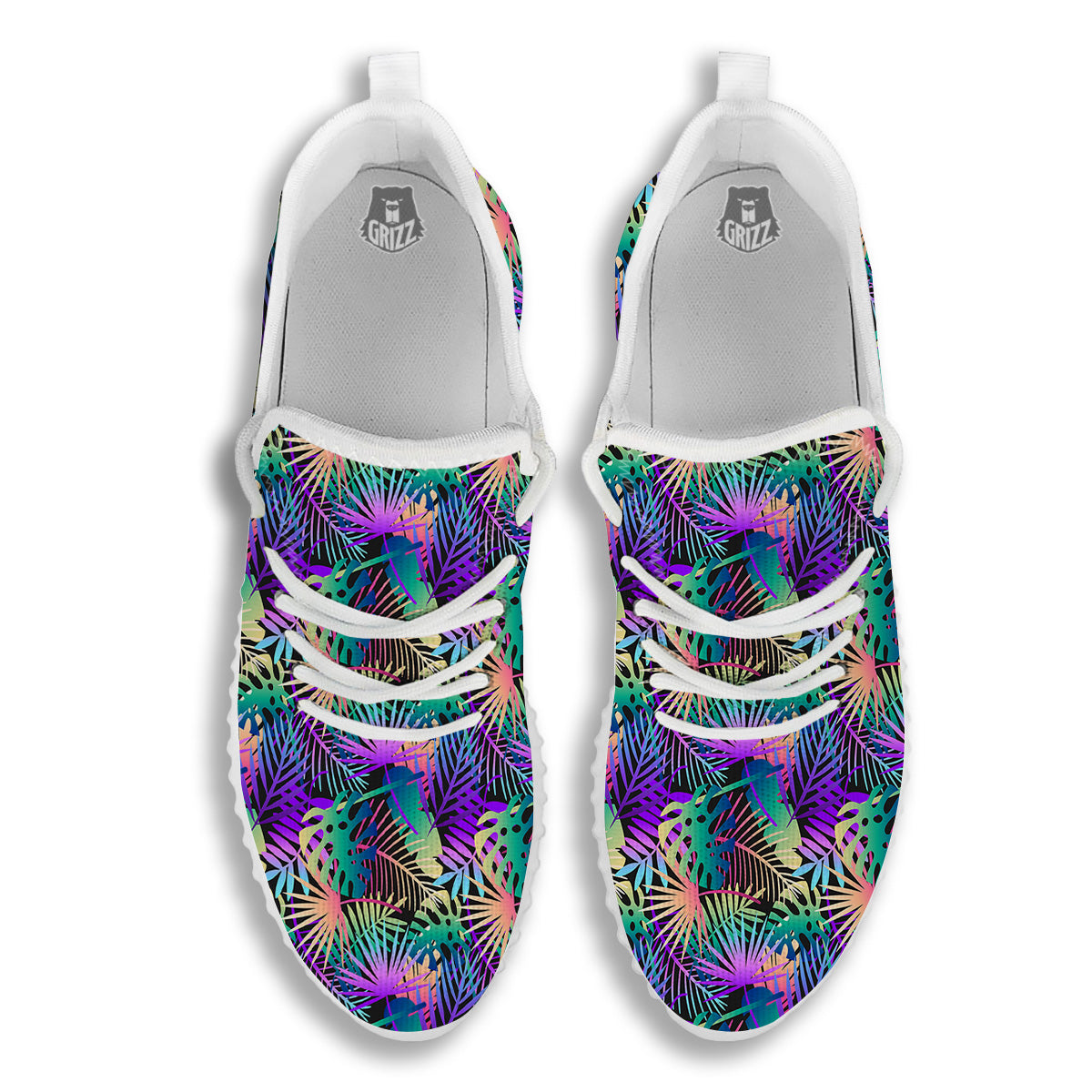 Tropical Neon Color And Palm Leaves Print Pattern White Walking Shoes-grizzshop