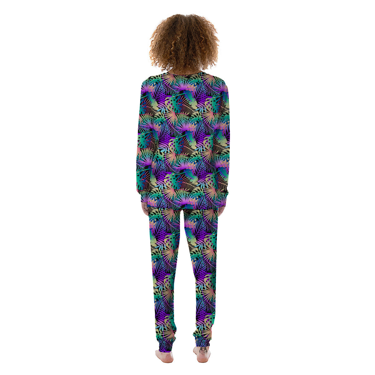 Tropical Neon Color And Palm Leaves Print Pattern Women's Pajamas-grizzshop