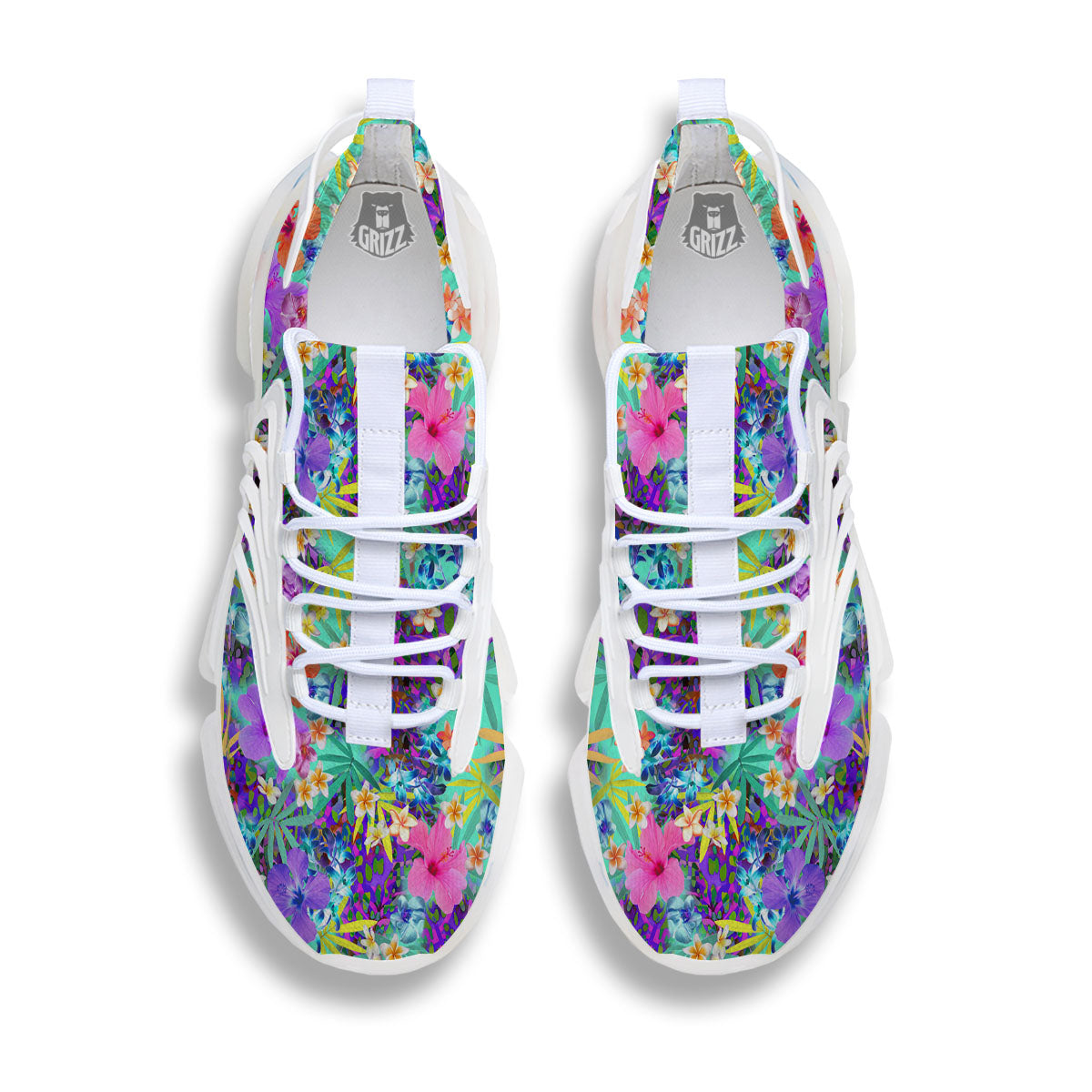 Tropical Neon Hibiscus Print Pattern White Gym Shoes-grizzshop