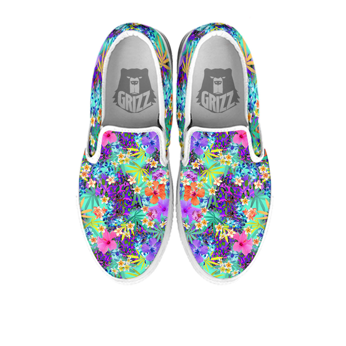 Tropical Neon Hibiscus Print Pattern White Slip On Shoes-grizzshop