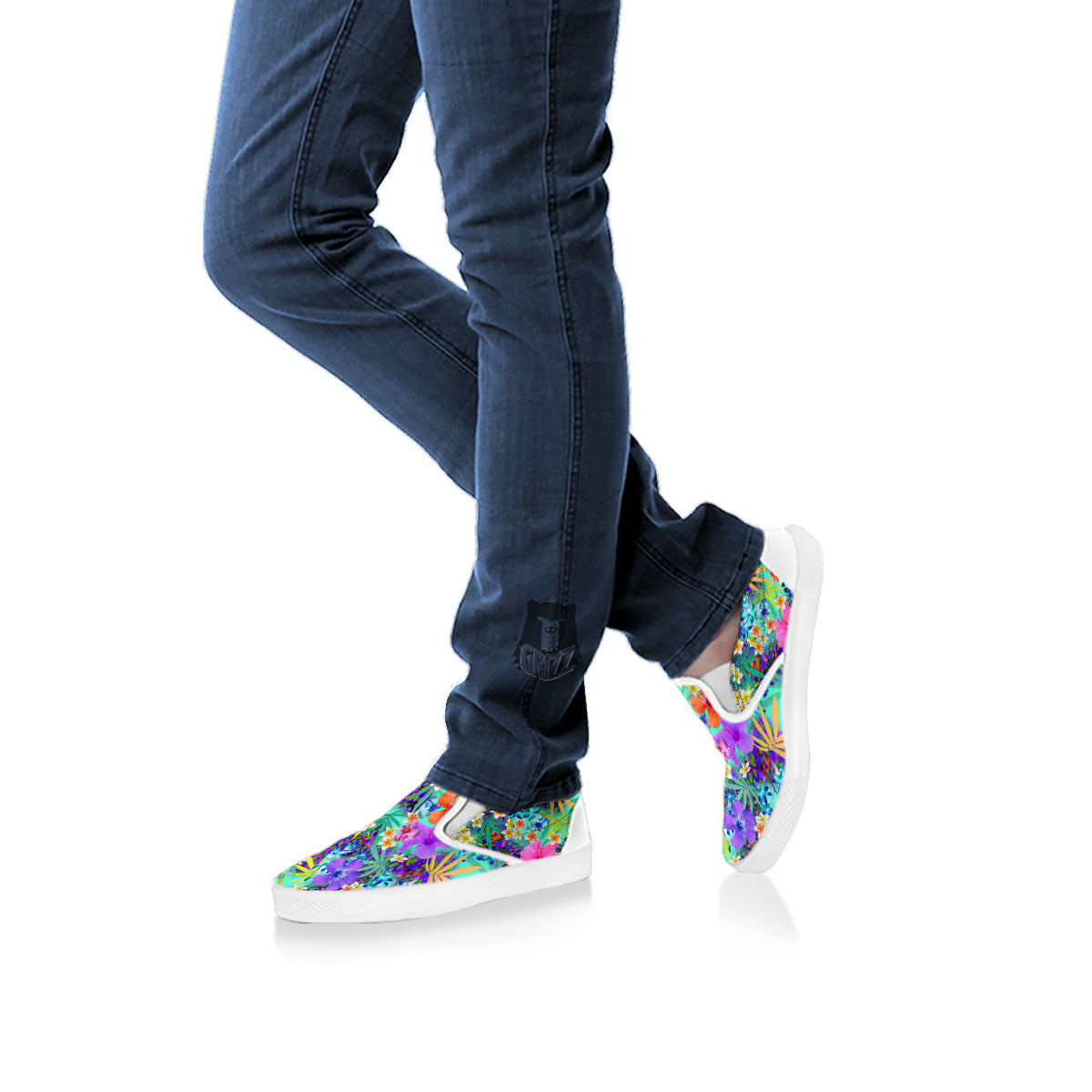 Tropical Neon Hibiscus Print Pattern White Slip On Shoes-grizzshop