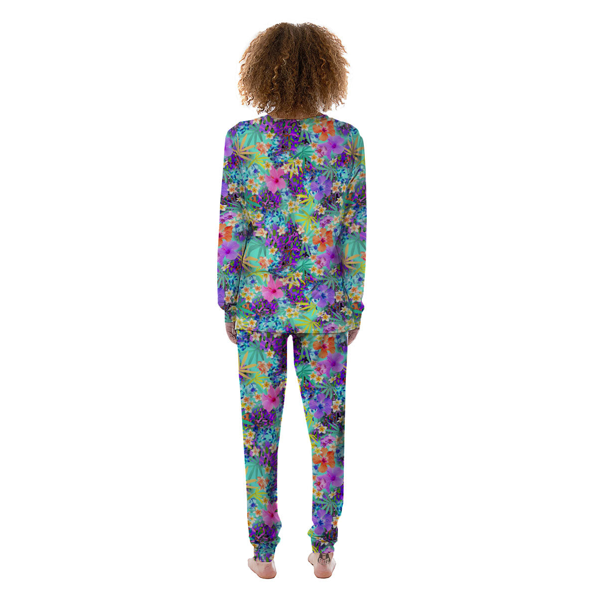 Tropical Neon Hibiscus Print Pattern Women's Pajamas-grizzshop