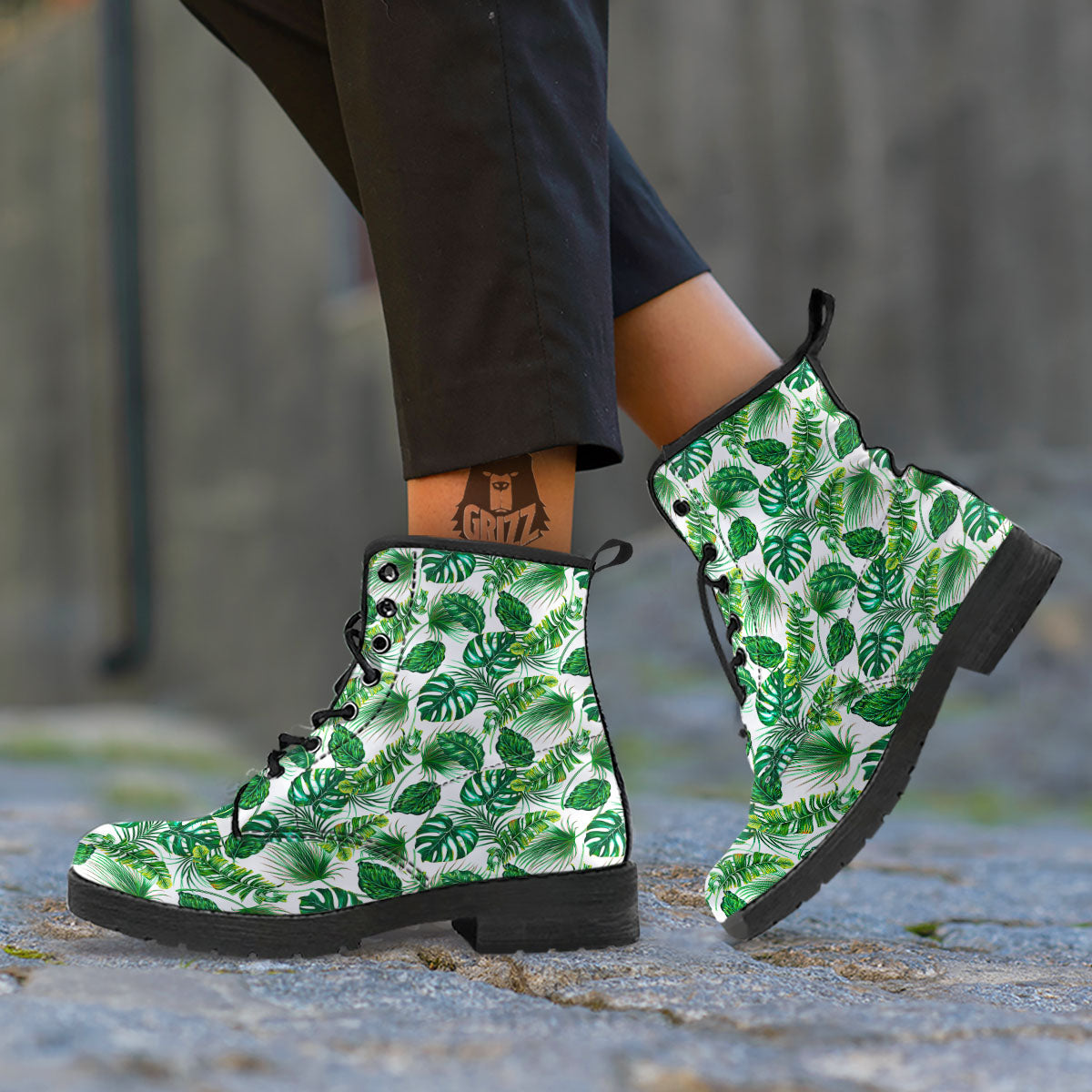 Tropical Palm Hawaiian Print Pattern Leather Boots-grizzshop