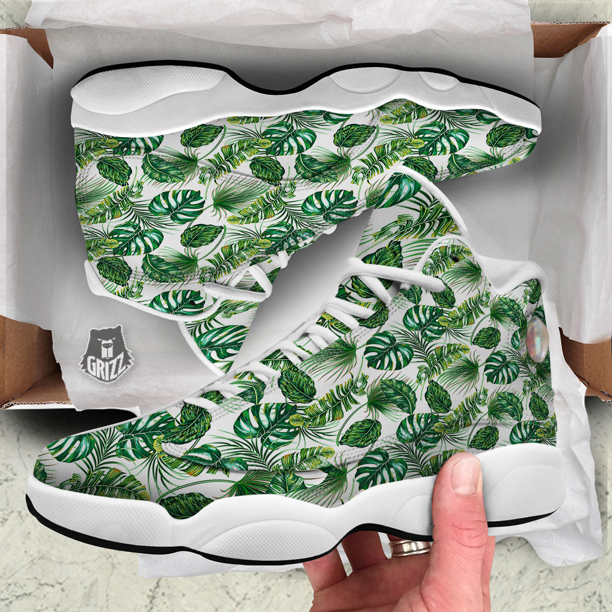 Tropical Palm Hawaiian Print Pattern White Basketball Shoes-grizzshop