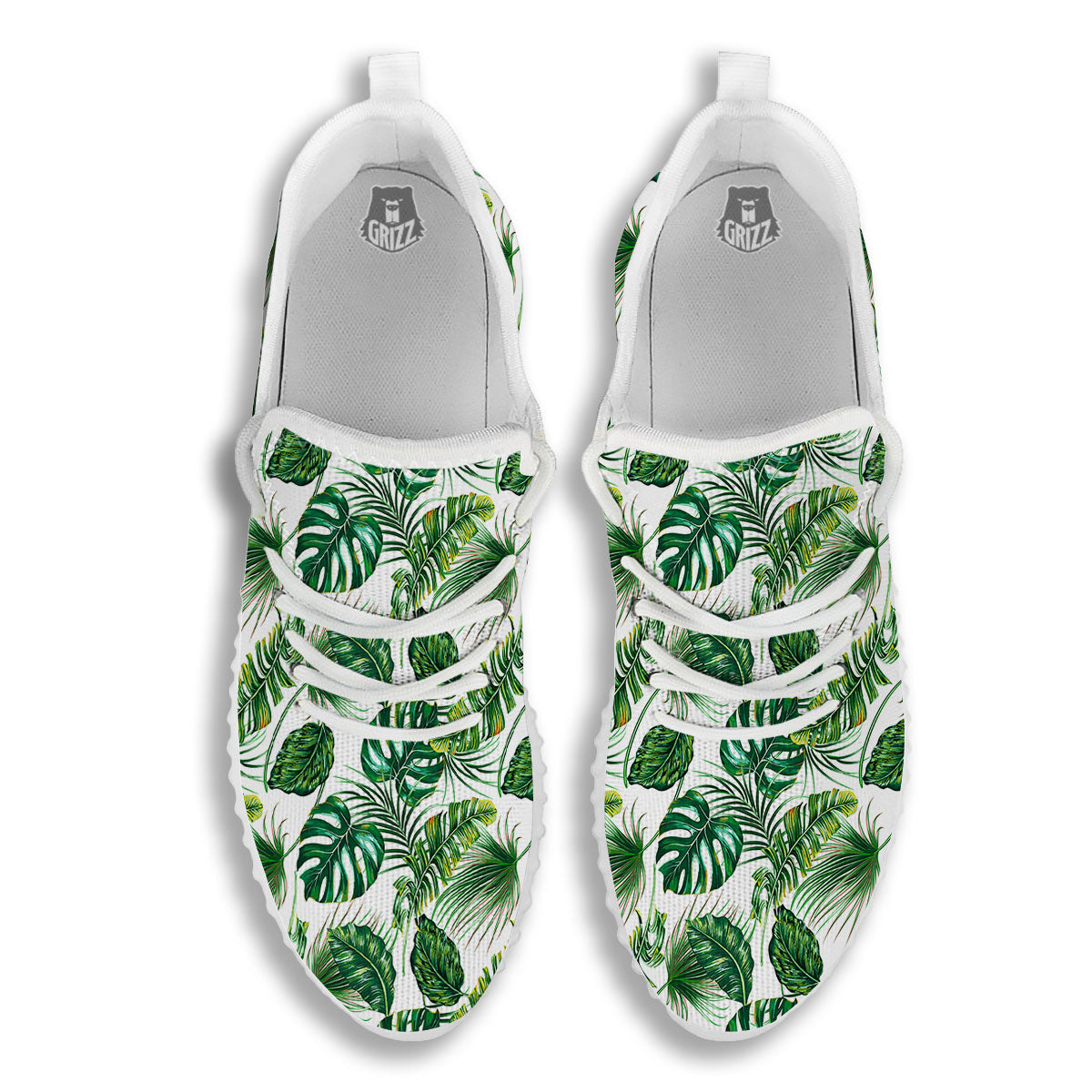 Tropical Palm Hawaiian Print Pattern White Walking Shoes-grizzshop