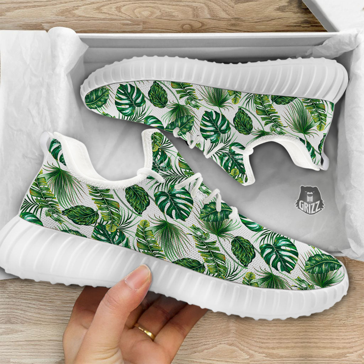 Tropical Palm Hawaiian Print Pattern White Walking Shoes-grizzshop