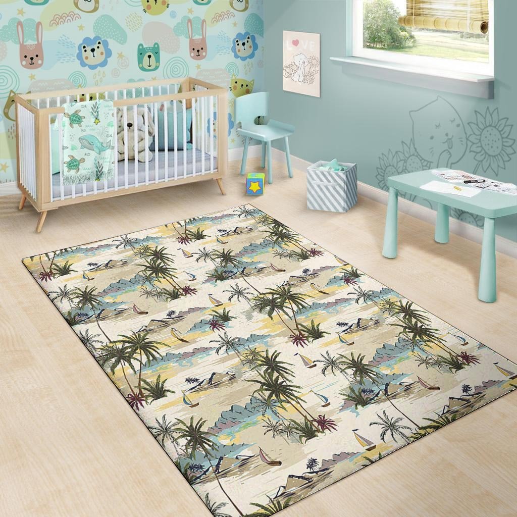 Tropical Palm Lead Island Print Floor Mat-grizzshop