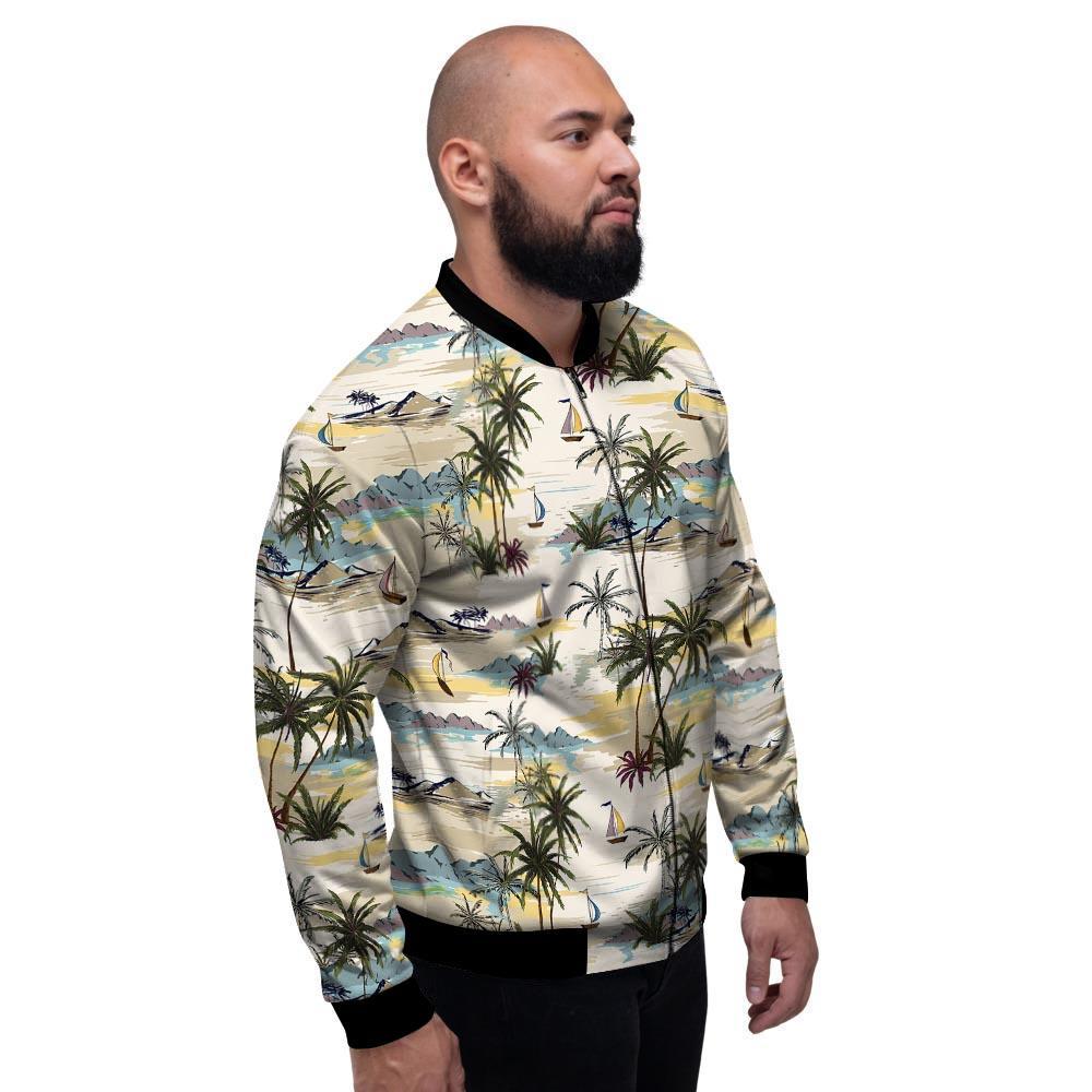 Tropical Palm Lead Island Print Men's Bomber Jacket-grizzshop
