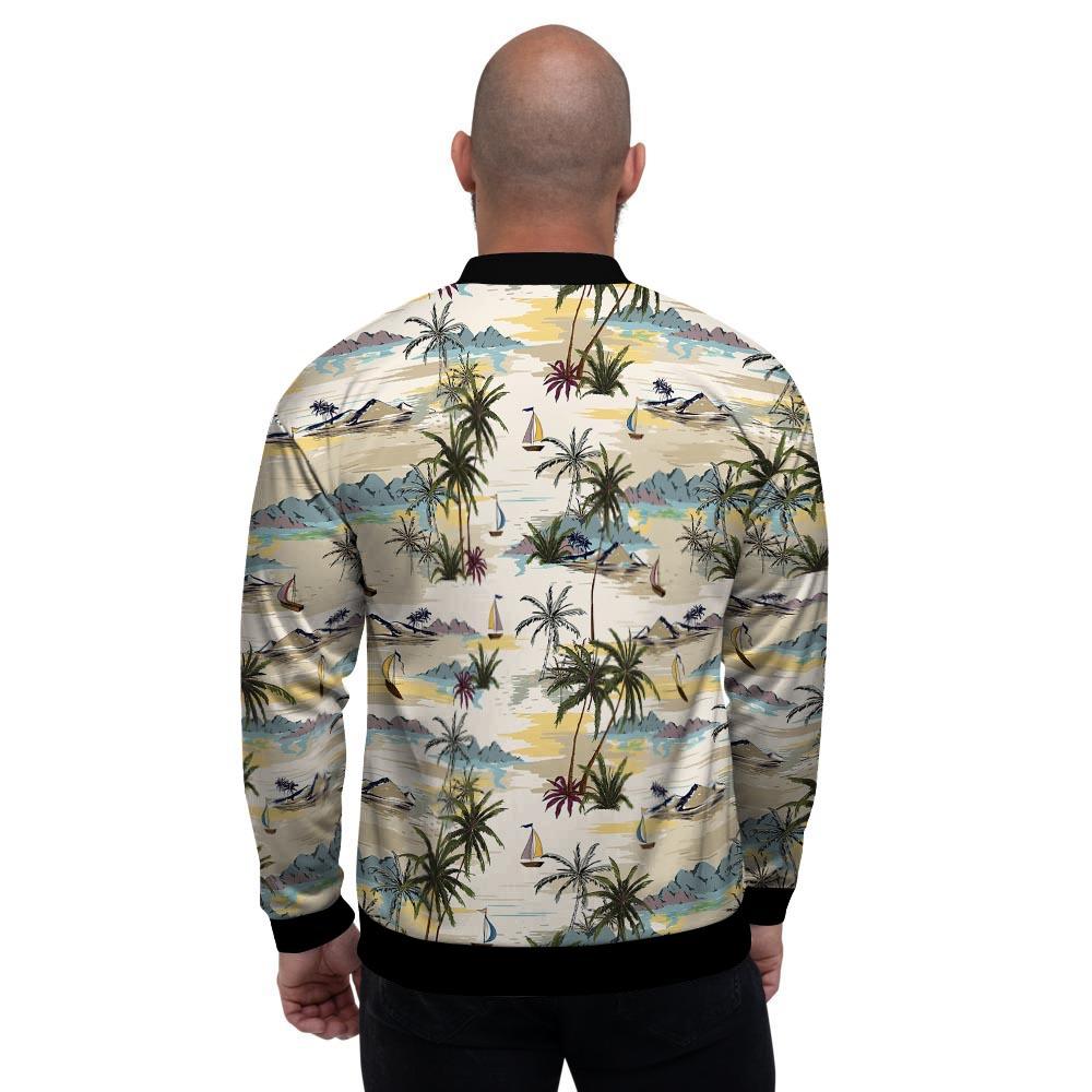 Tropical Palm Lead Island Print Men's Bomber Jacket-grizzshop