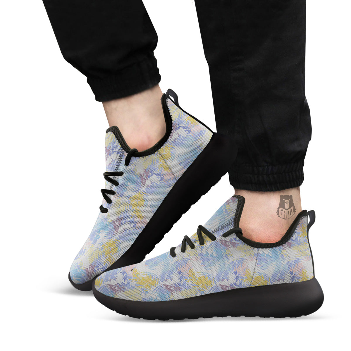 Tropical Palm Leaf Pastel Print Pattern Black Athletic Shoes-grizzshop