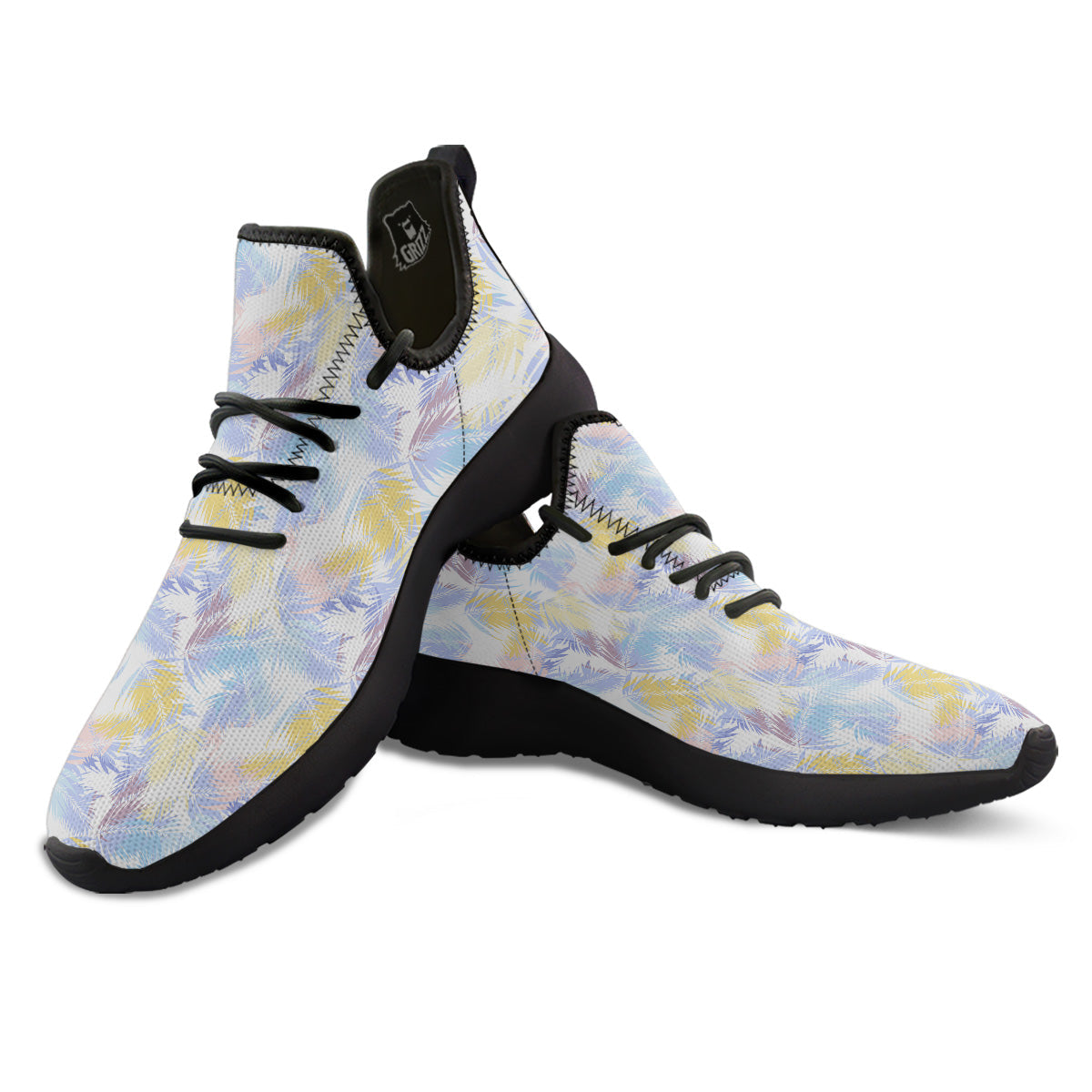 Tropical Palm Leaf Pastel Print Pattern Black Athletic Shoes-grizzshop