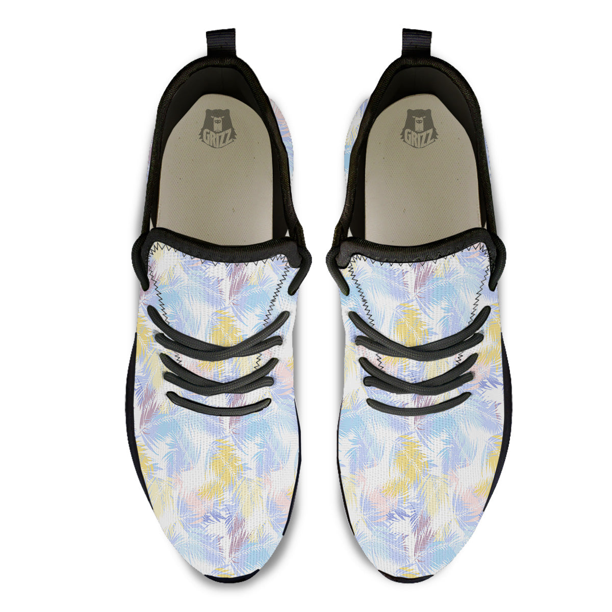 Tropical Palm Leaf Pastel Print Pattern Black Athletic Shoes-grizzshop