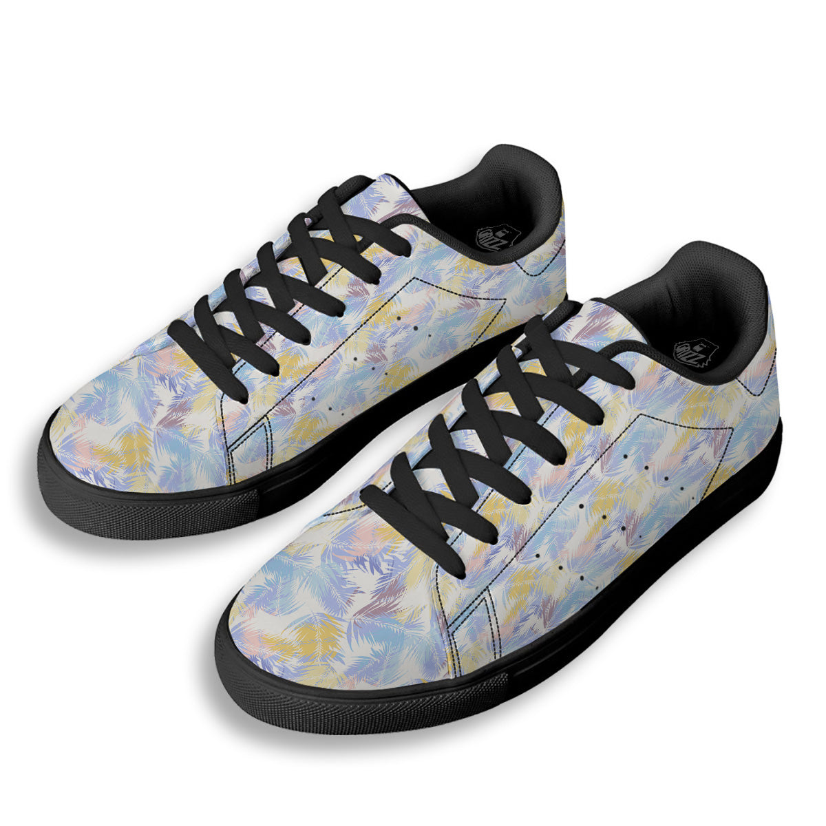 Tropical Palm Leaf Pastel Print Pattern Black Low Top Sneakers-grizzshop