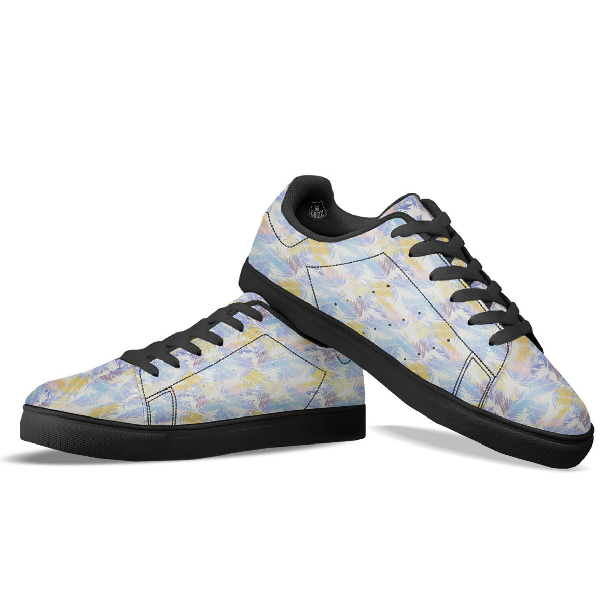 Tropical Palm Leaf Pastel Print Pattern Black Low Top Sneakers-grizzshop