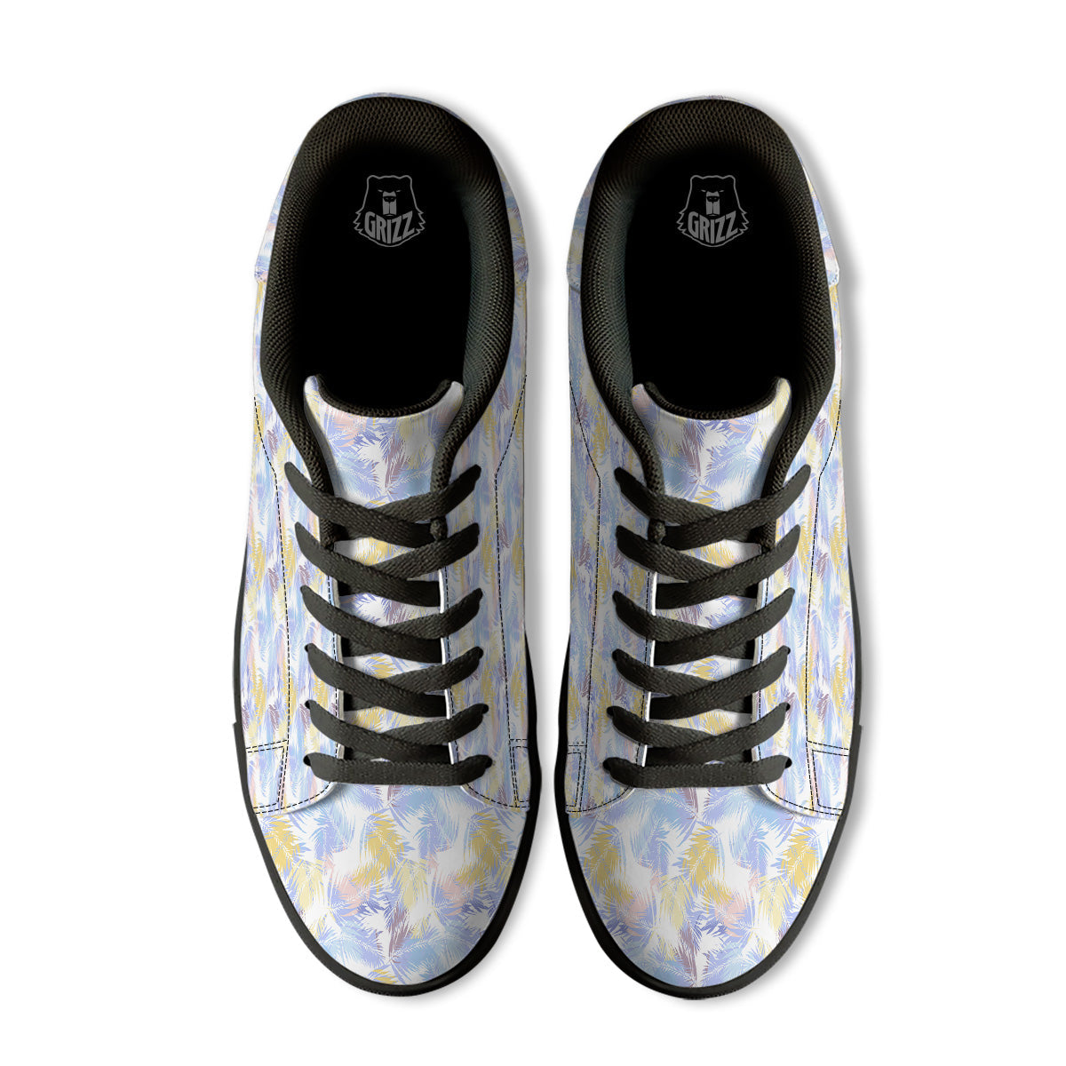 Tropical Palm Leaf Pastel Print Pattern Black Low Top Sneakers-grizzshop