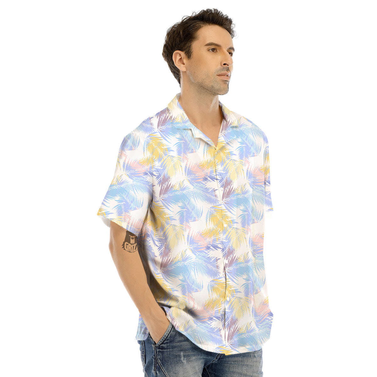 Tropical Palm Leaf Pastel Print Pattern Men's Hawaiian Shirt-grizzshop