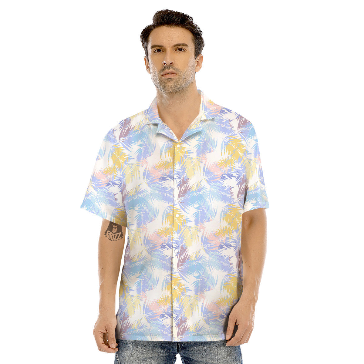 Tropical Palm Leaf Pastel Print Pattern Men's Hawaiian Shirt-grizzshop