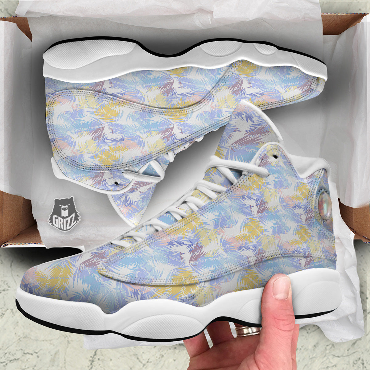Tropical Palm Leaf Pastel Print Pattern White Basketball Shoes-grizzshop