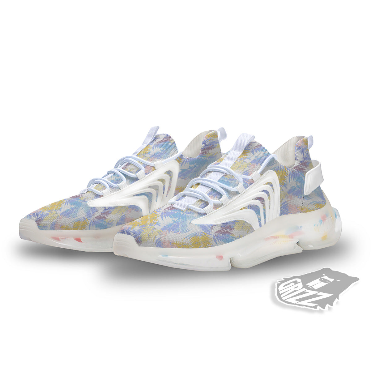 Tropical Palm Leaf Pastel Print Pattern White Gym Shoes-grizzshop