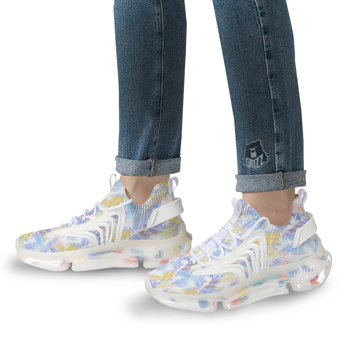 Tropical Palm Leaf Pastel Print Pattern White Gym Shoes-grizzshop