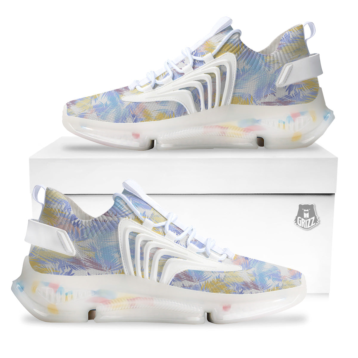 Tropical Palm Leaf Pastel Print Pattern White Gym Shoes-grizzshop