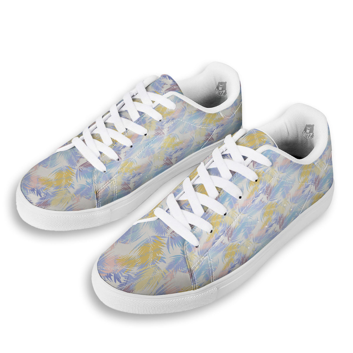 Tropical Palm Leaf Pastel Print Pattern White Low Top Sneakers-grizzshop