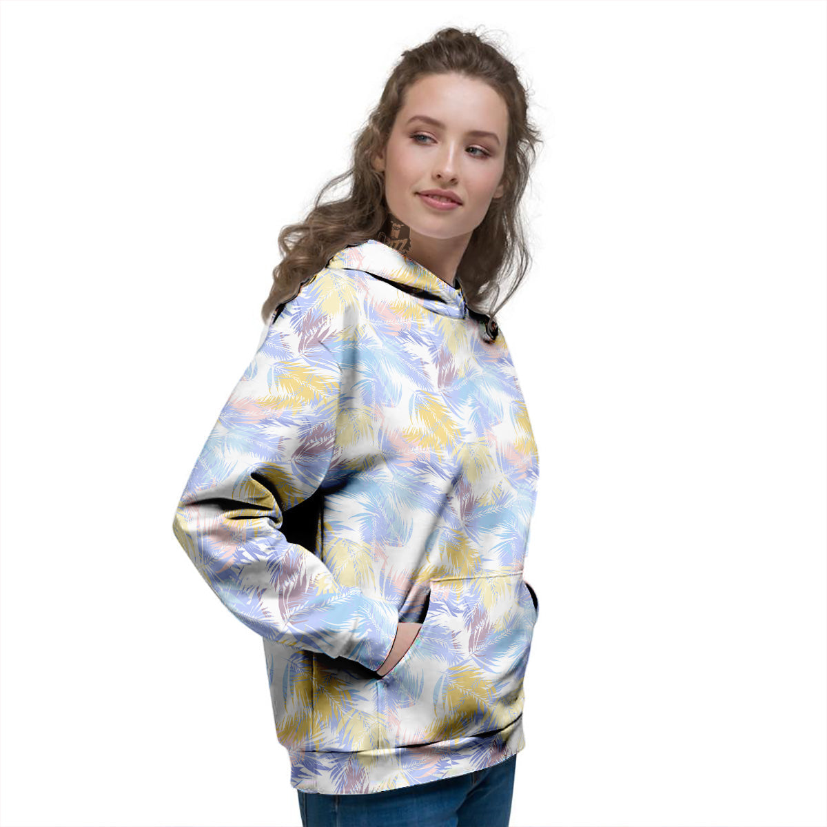 Tropical Palm Leaf Pastel Print Pattern Women's Hoodie-grizzshop