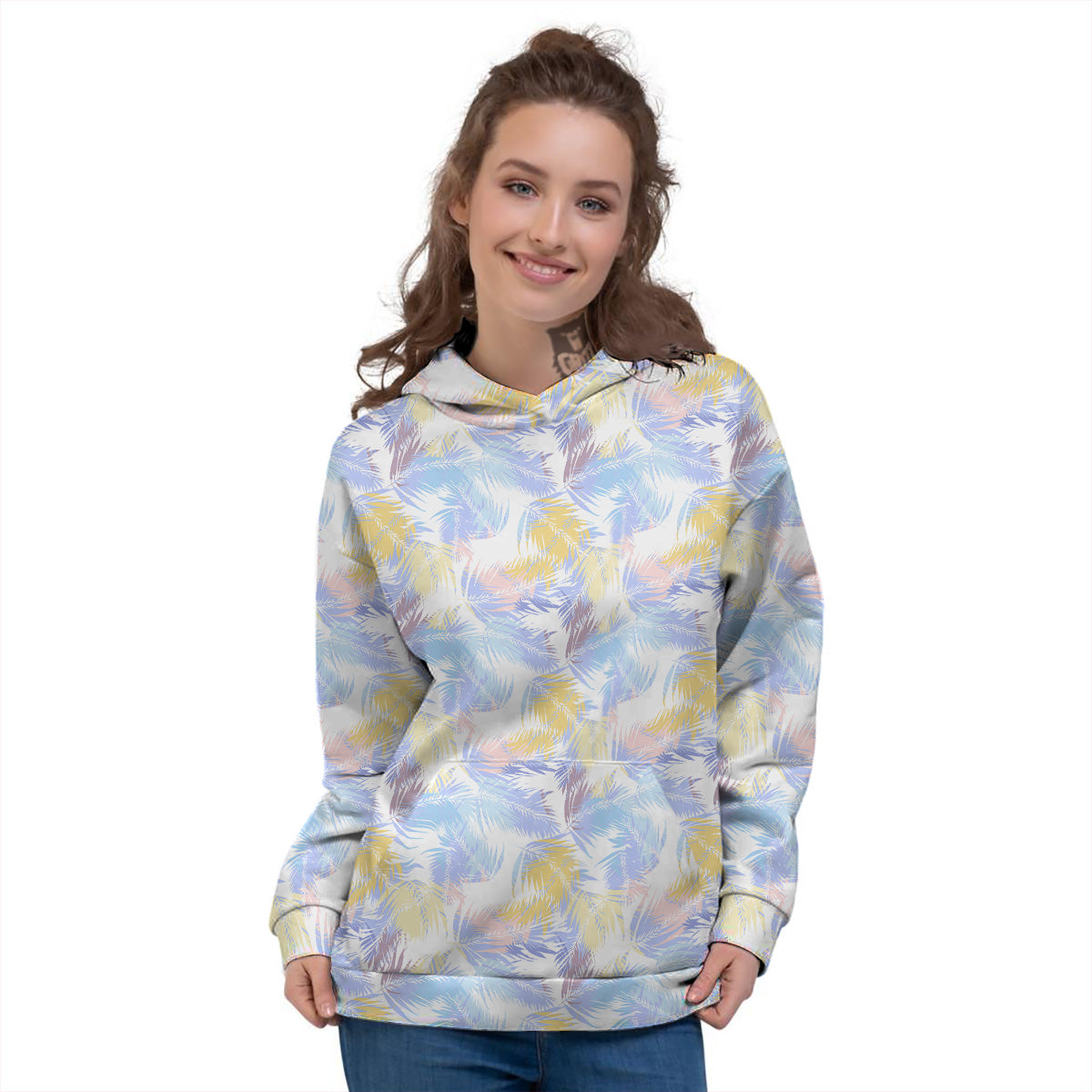 Tropical Palm Leaf Pastel Print Pattern Women's Hoodie-grizzshop