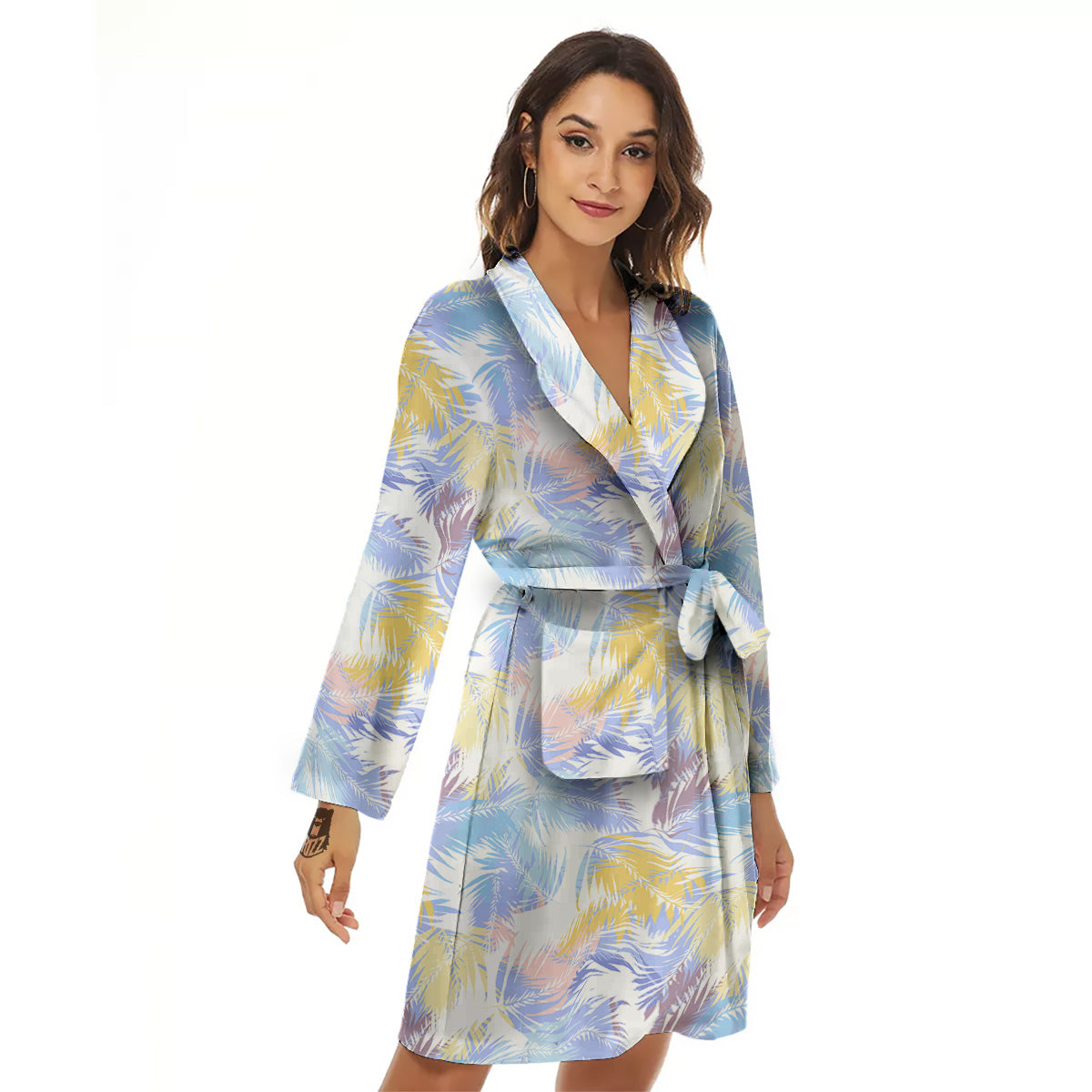 Tropical Palm Leaf Pastel Print Pattern Women's Robe-grizzshop