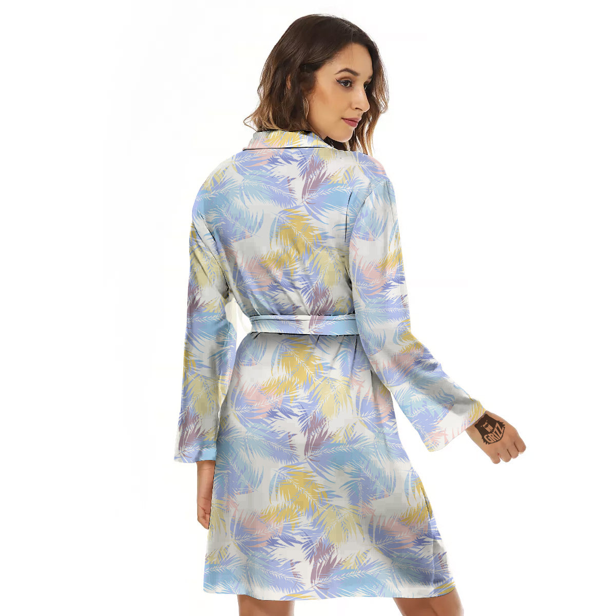 Tropical Palm Leaf Pastel Print Pattern Women's Robe-grizzshop
