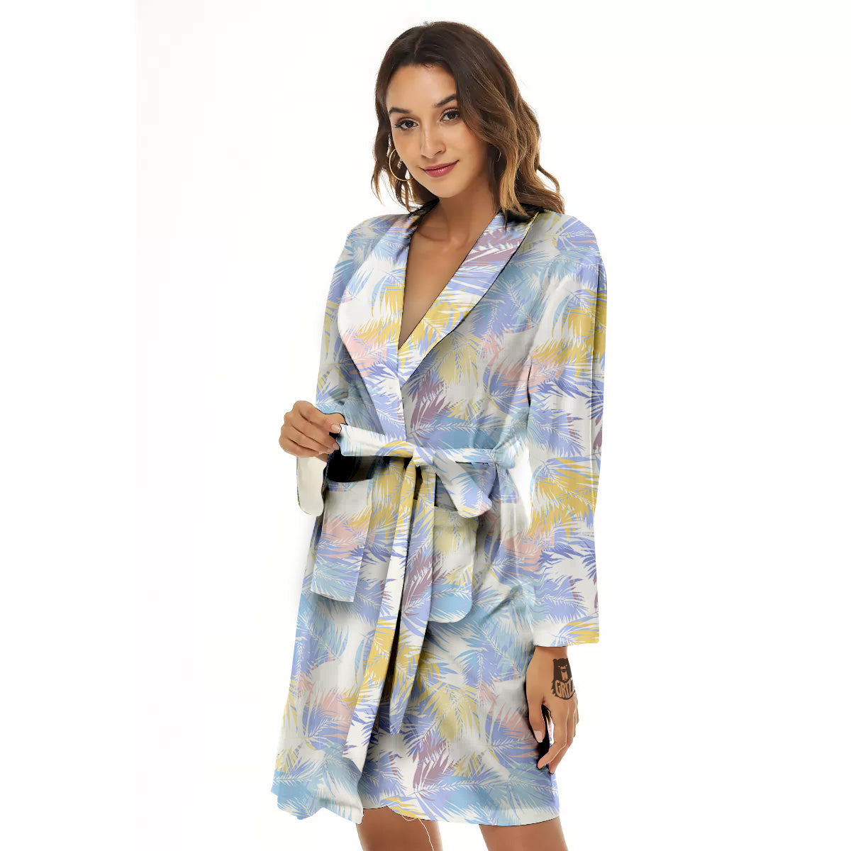 Tropical Palm Leaf Pastel Print Pattern Women's Robe-grizzshop