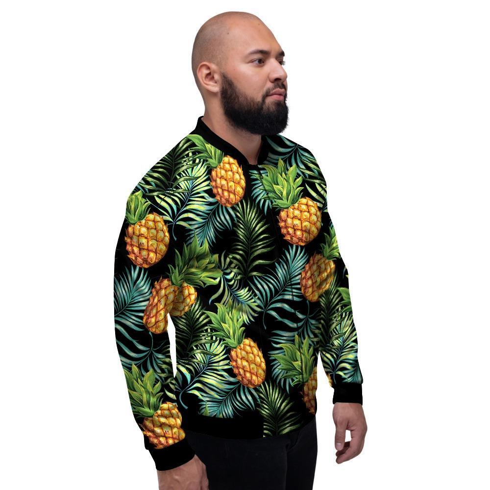 Tropical Palm Leaf Pineapple Print Men's Bomber Jacket-grizzshop