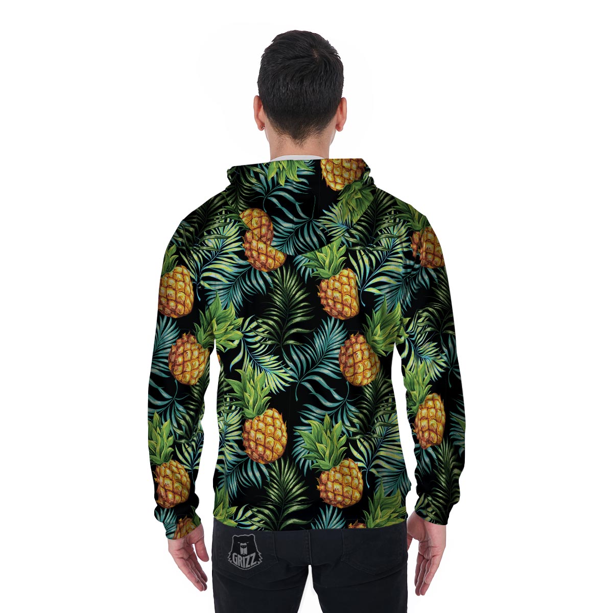 Tropical Palm Leaf Pineapple Print Men's Zip Up Hoodie-grizzshop
