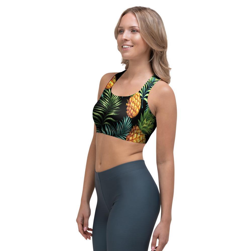 Tropical Palm Leaf Pineapple Print Sports Bra-grizzshop