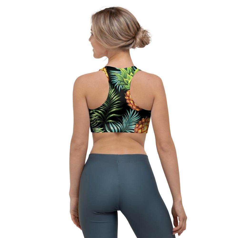 Tropical Palm Leaf Pineapple Print Sports Bra-grizzshop
