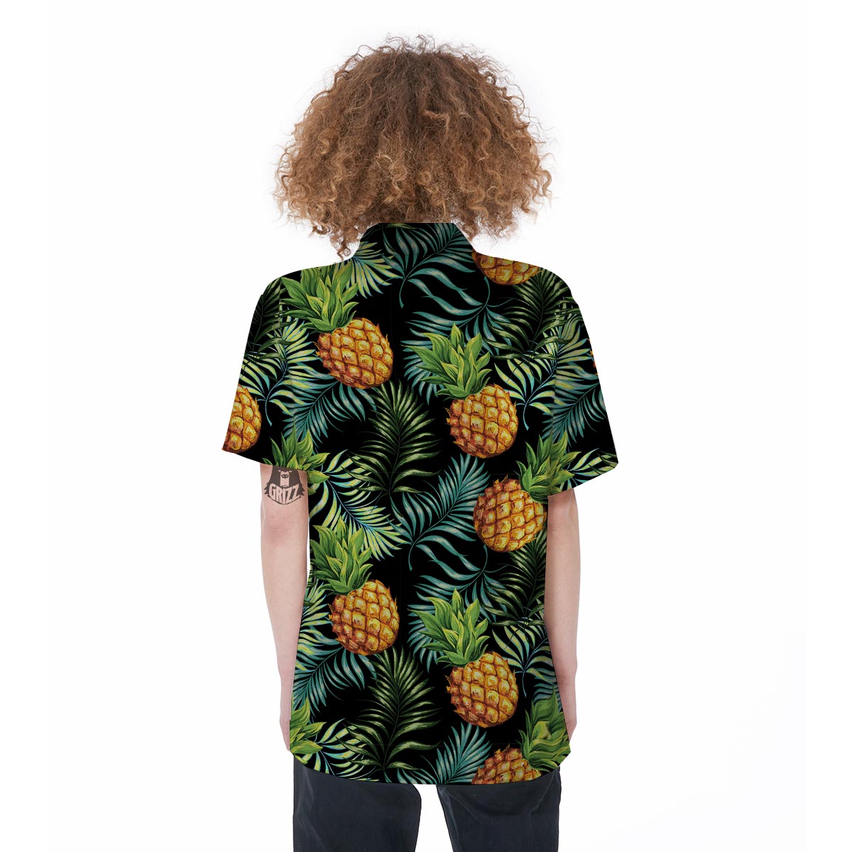 Tropical Palm Leaf Pineapple Print Women's Short Sleeve Shirts-grizzshop