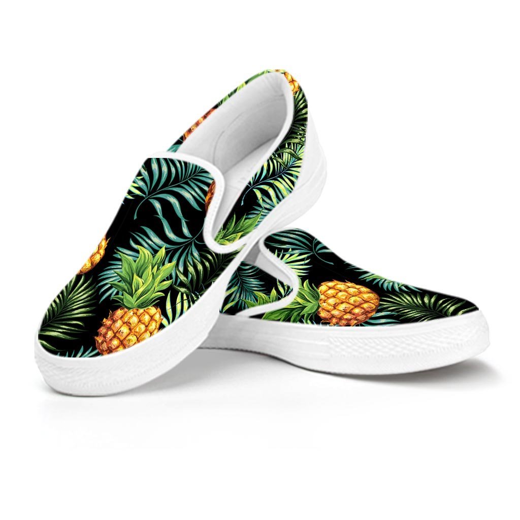Tropical Palm Leaf Pineapple Print Women's Slip On Sneakers-grizzshop